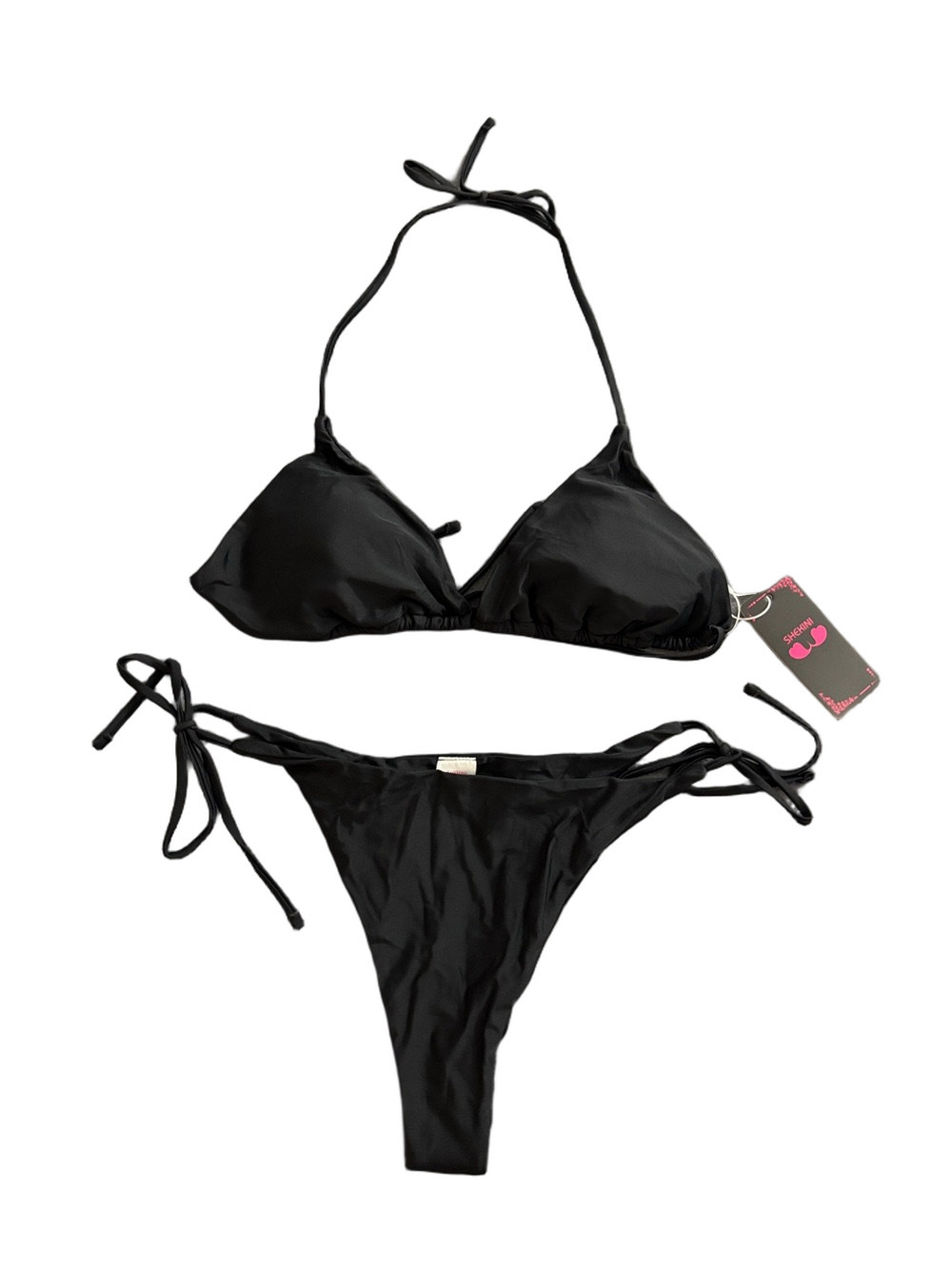 Shekini Black Triangle String Bikini Set Tie Side Swimwear NWT Women’s Large